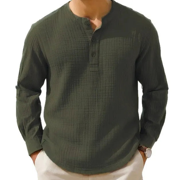 Linen blend long sleeve T-shirt in slim fit with round neck and solid colour options