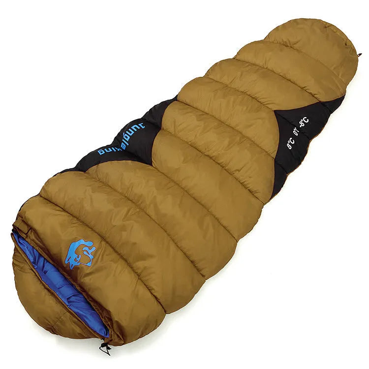 Mummy-style outdoor sleeping bag in army green with compression storage bag for camping