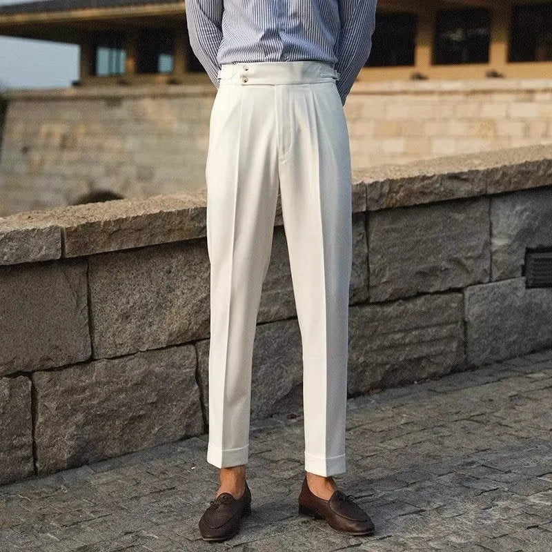 Straight leg slim fit suit trousers in black, white or apricot for business formal wear