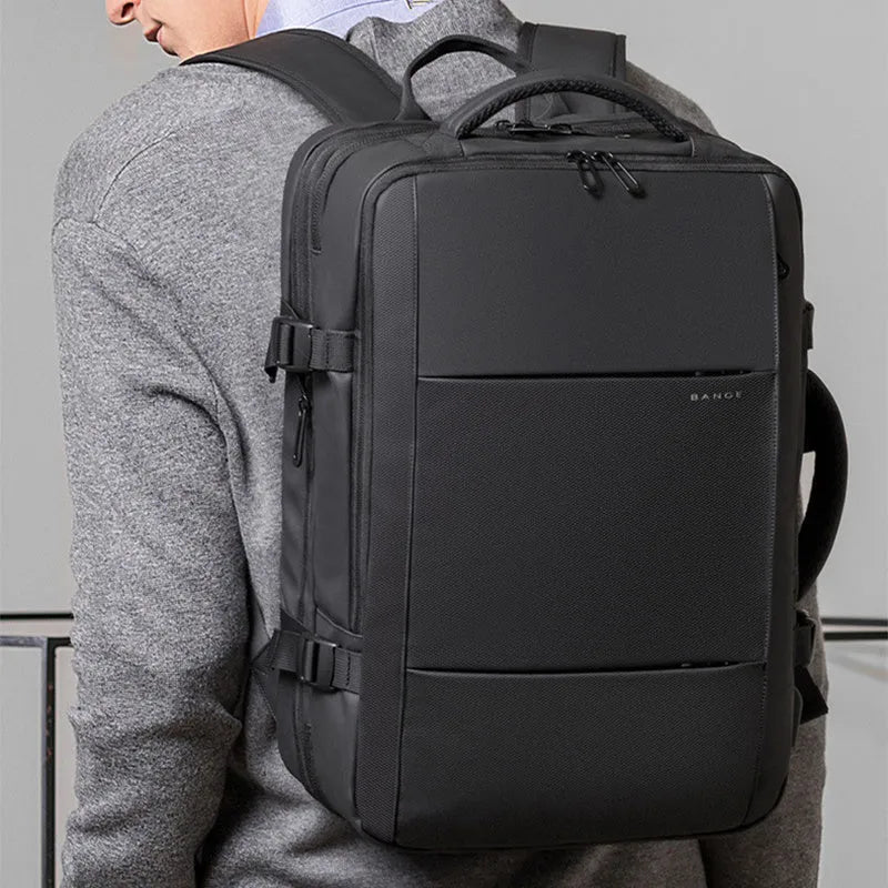 Foldable large capacity business backpack in waterproof Oxford cloth with curved shoulder straps and computer pocket