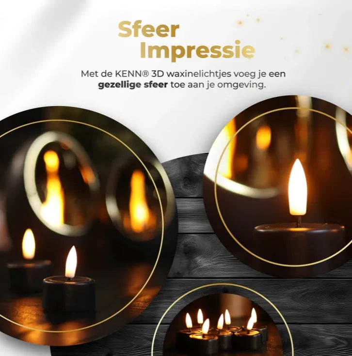 Four black S10 LED tealight candles showing flickering flame effect.