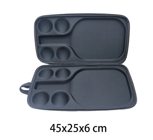 Black EVA pickleball racket storage case with dual shoulder straps showing racket and ball compartments