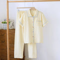 Washed cotton double-layer gauze short-sleeved trouser suit in Flower Sea pattern with matching top