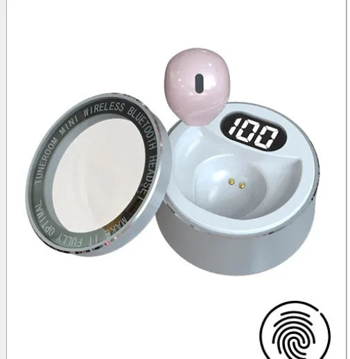 Invisible 9mm mini in-ear wireless Bluetooth earpiece in skin tone, white, or pink colour options.