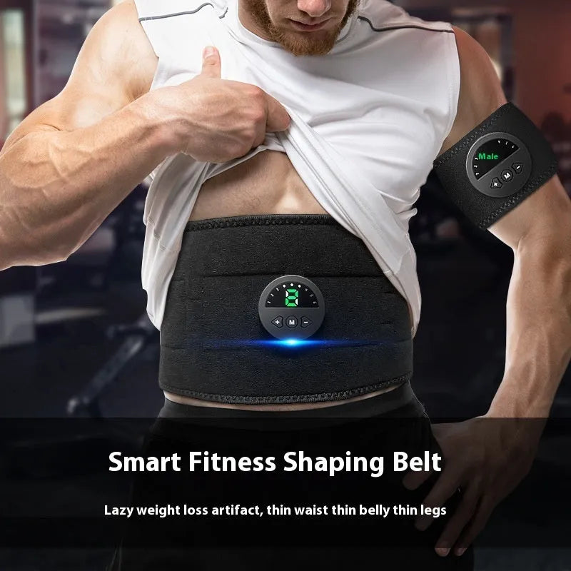Fitness waist belt with display screen for abdominal exercise and massage functions