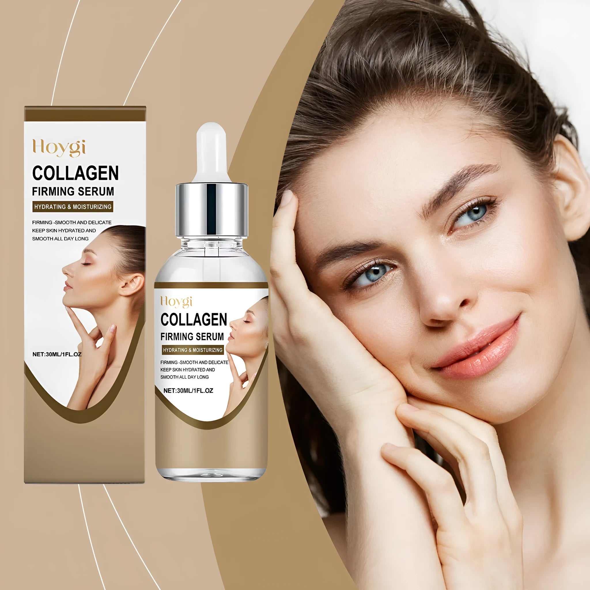 30ml collagen firming care solution tube with hyaluronic acid measuring 10.3cm tall