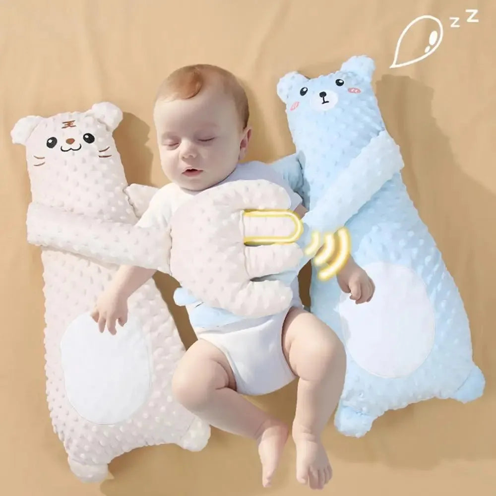 Infant plush pillow with remote control, cartoon animal design, for baby sleep and soothing