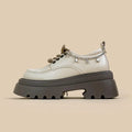 White PU platform Mary Jane shoes with thick chunky heel and front lace-up in XINGX Bear colour