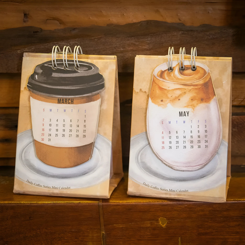 Mini 2025 desk calendar showing Coffee Time design with simple modern style