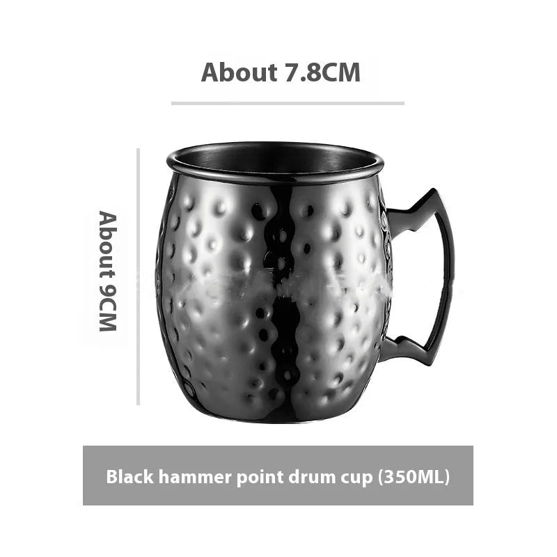 Stainless steel Moscow Mule cup with copper plating in a choice of colours and hammered or smooth finish.