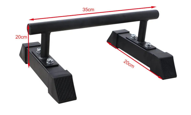 Black thick steel pipe parallel bars for home fitness measuring 35x20x20cm