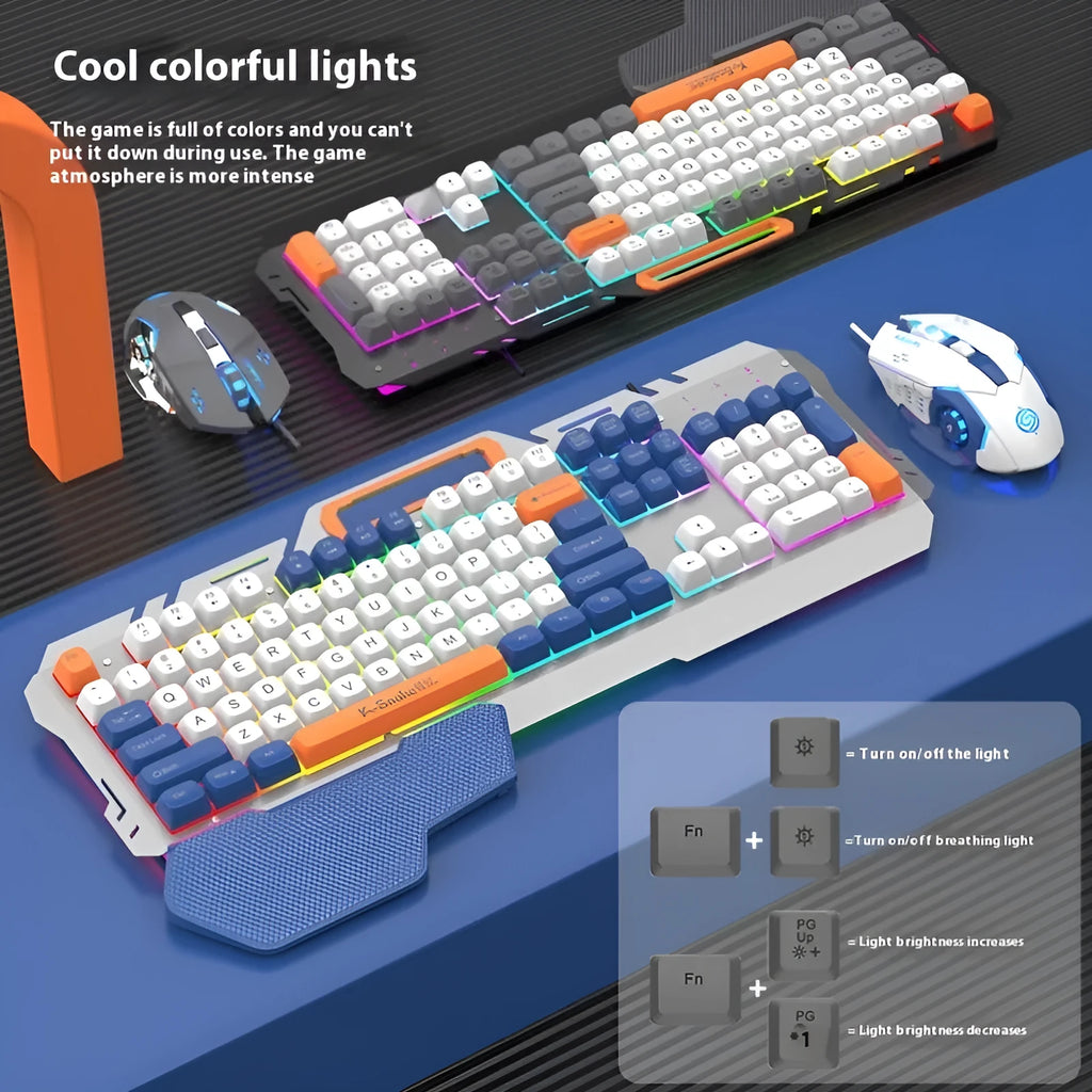 Wired gaming keyboard and mouse combo with backlight in blue or grey colour options