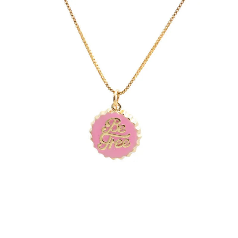 Copper bottle cap pendant necklace on a 40 cm box chain with 18K gold electroplating in various colours