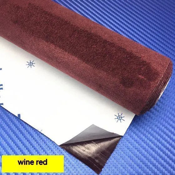 Sheet of self-adhesive elastic suede in beige colour, showing its thickness and adhesive backing.