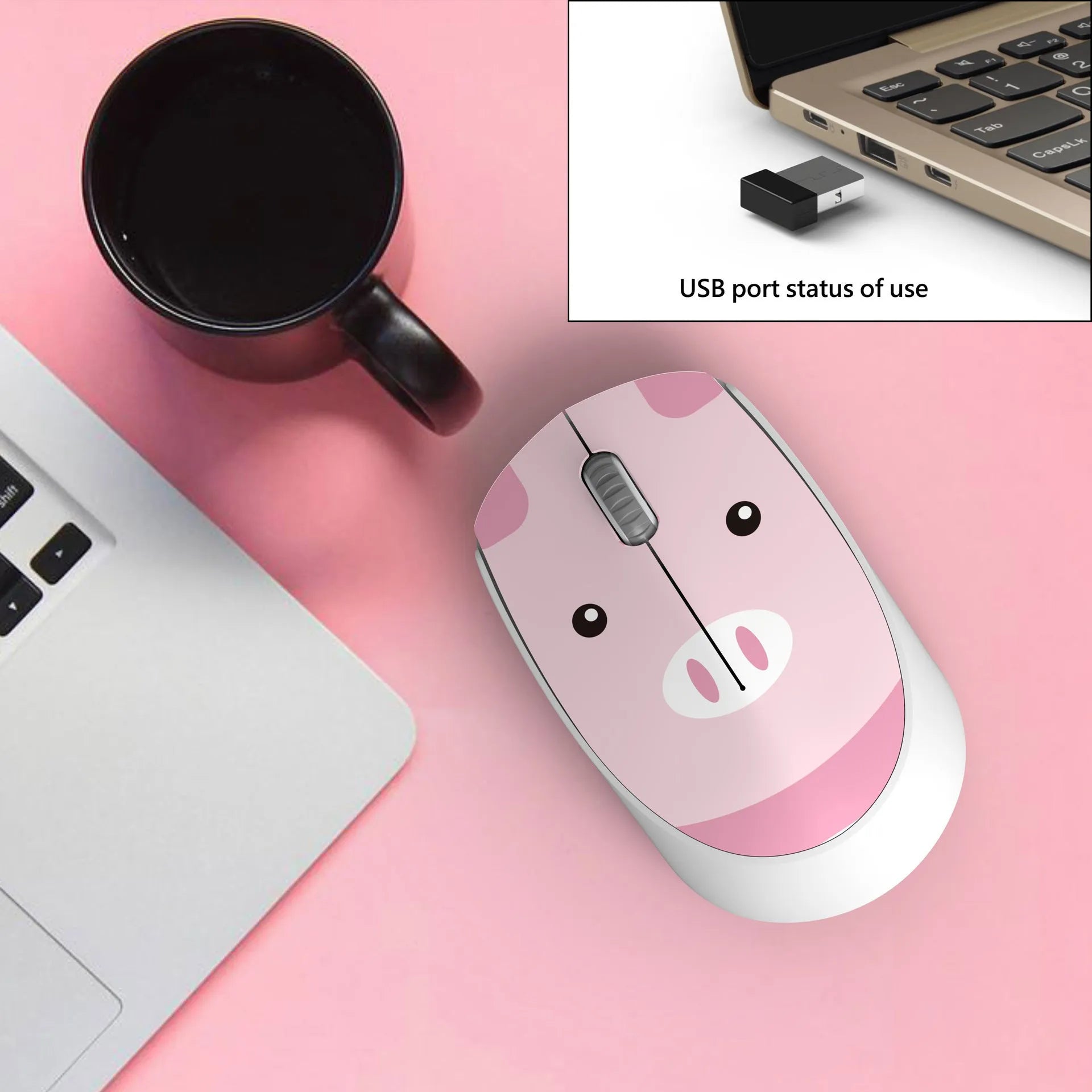 Wireless cartoon animal USB mouse measuring 10.55cm with blue rabbit design