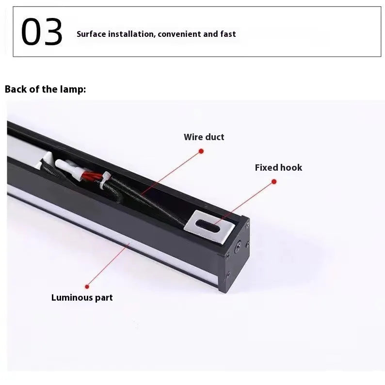 80cm long black aluminium LED wall light with a slotted-free design and touch control for three light colours.