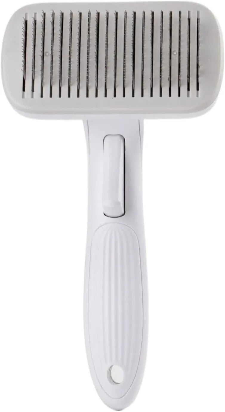 Automatic pet hair removal comb in blue colour with one-click operation for dog and cat grooming