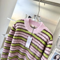 Pink Haima wool knitted cardigan sweater for women shown in round neck and button-front styles.