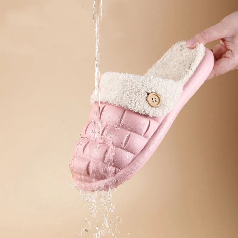 Plaid detachable slippers with plush lining and EVA sole in various colours