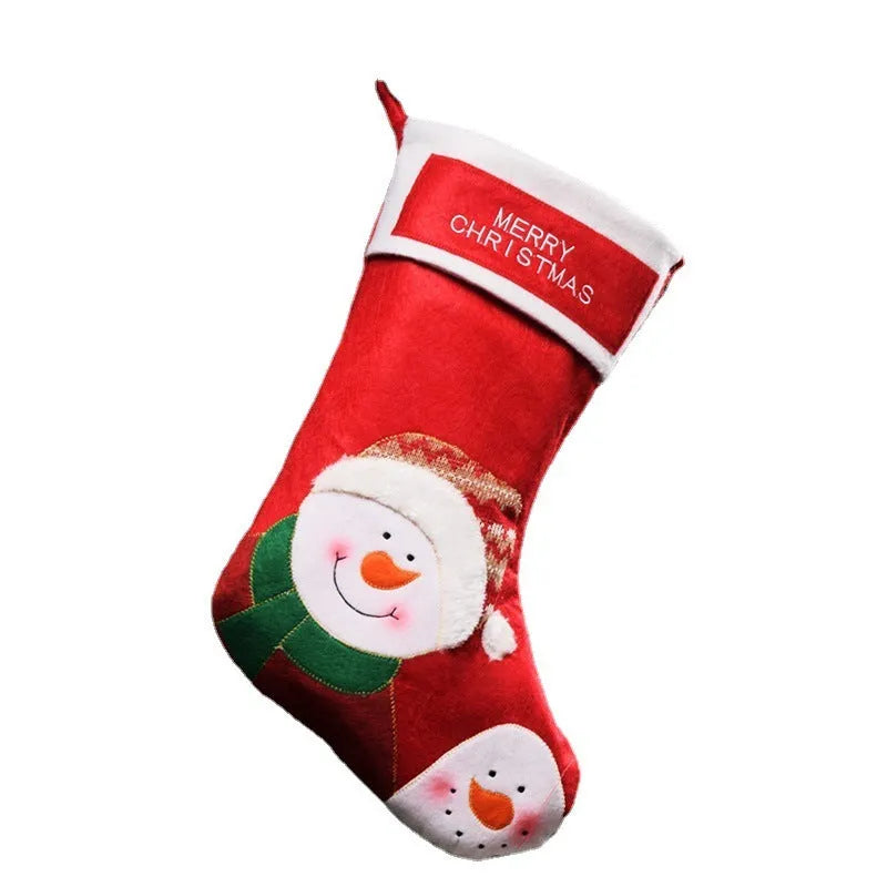 Christmas sock filler pendant with elk, elderly man, and snowman designs on non-woven fabric