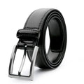 Men's brown leather belt with 95 grain texture and metal alloy buckle shown at 120cm length