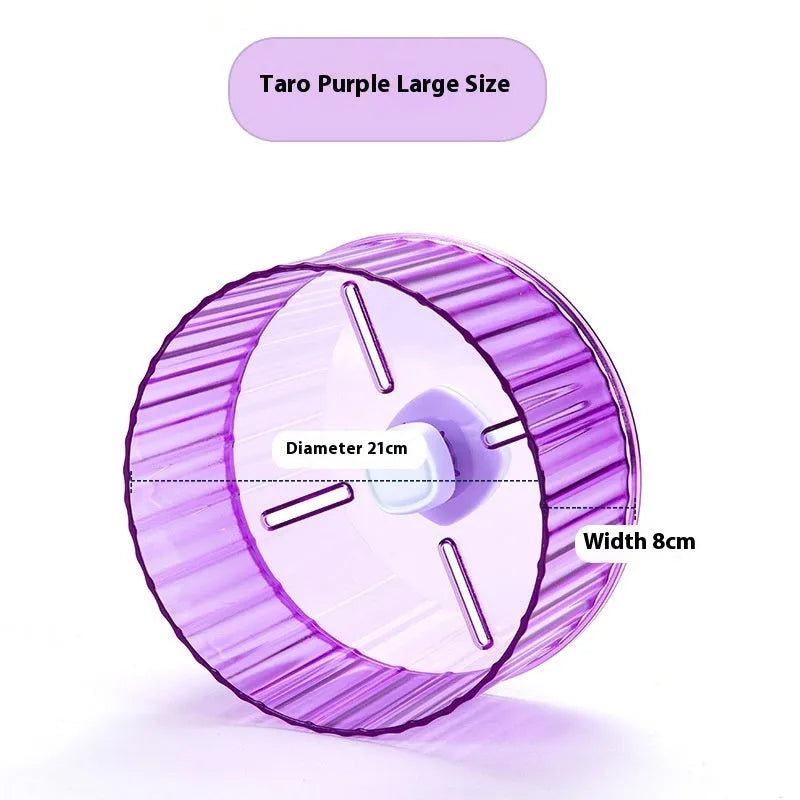 Parrot running wheel toy in plastic with transparent, green, orange, grey, and purple colour options