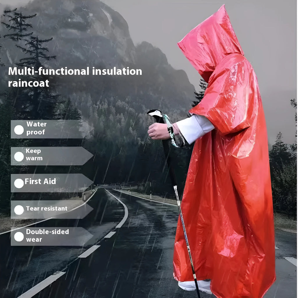 Marathon raincoat in orange or army green colour measuring 100cm by 130cm for outdoor activities