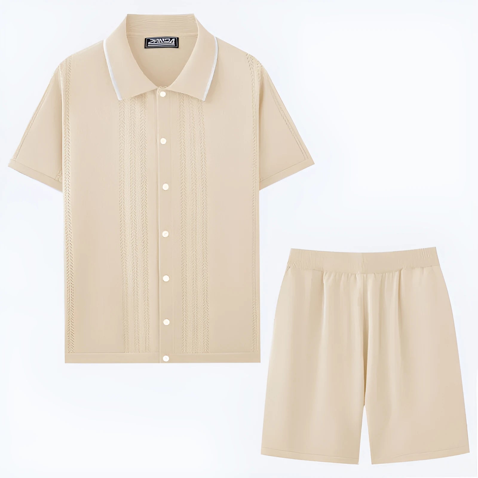 Business casual two-piece set with short-sleeved top and matching shorts in Tencel viscose fabric