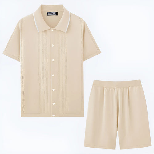 Business casual two-piece set with short-sleeved top and matching shorts in Tencel viscose fabric