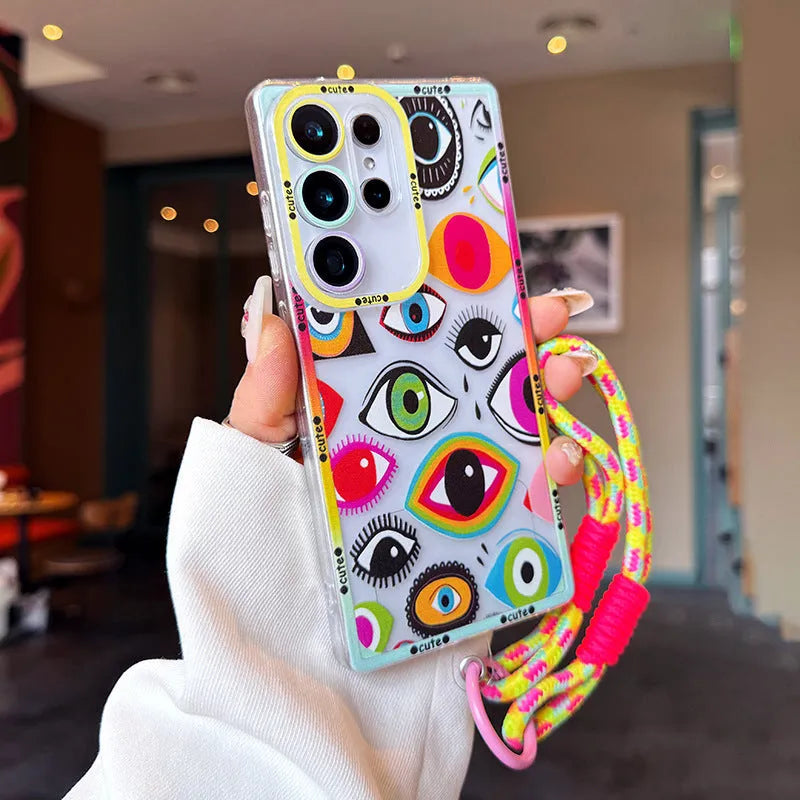 Transparent TPU phone case for Samsung with lanyard and chain
