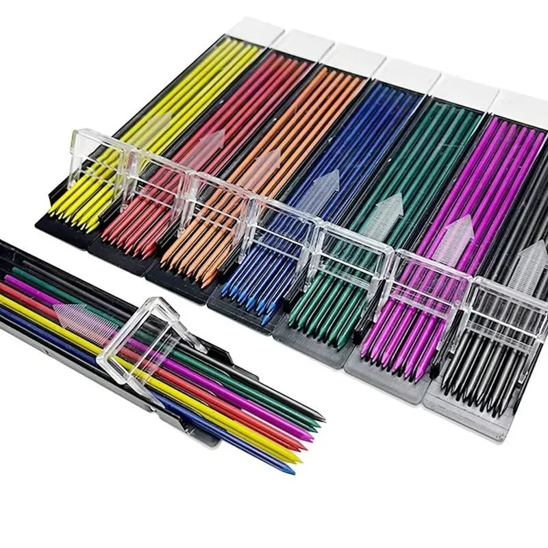 Box of 12 multicoloured 0.5mm mechanical pencil leads for drawing and writing.