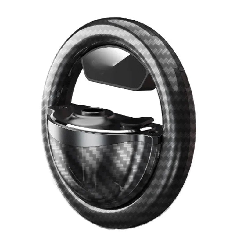 Black aromatherapy rhythm LED lamp with phantom light effects showing compact 85.6x34.6mm design and round perfume seat