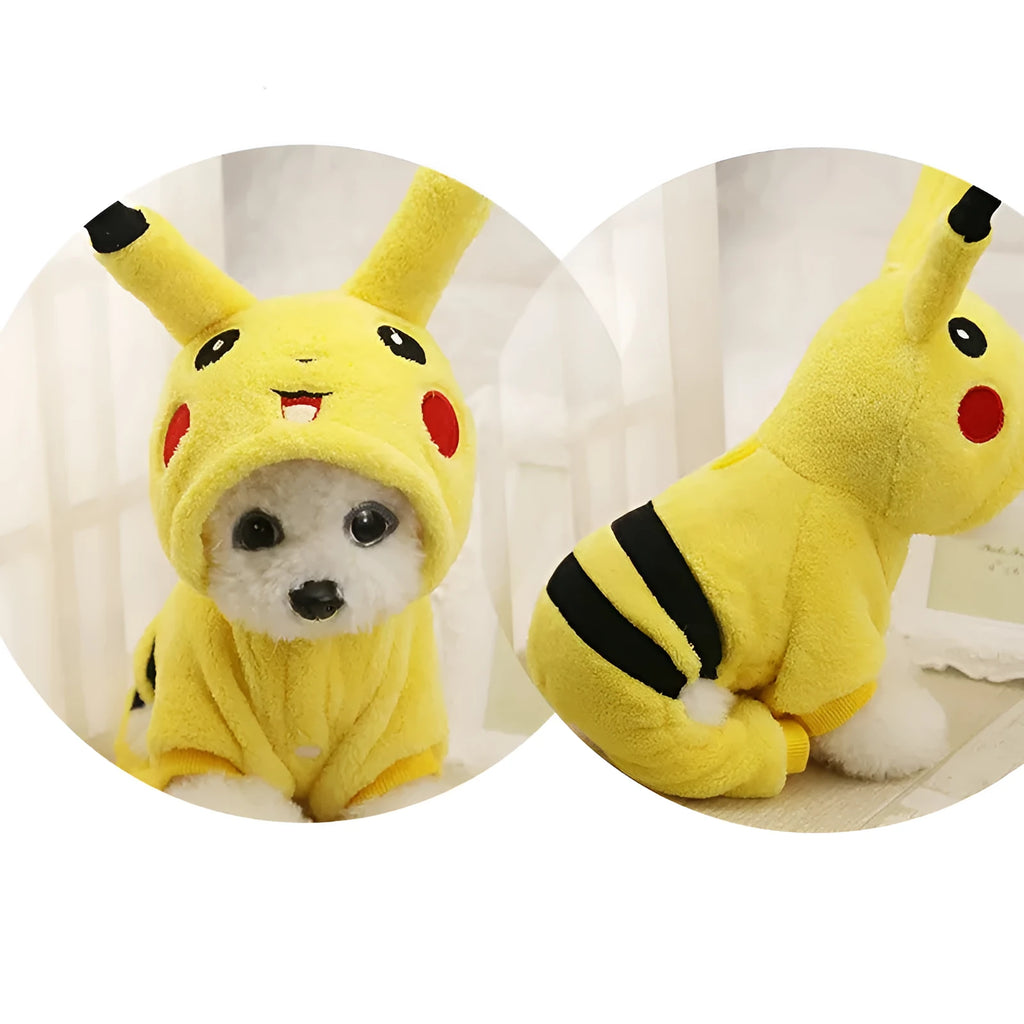 Fleece hoodie coat for a small dog or cat on a mannequin, showing soft material and hood design.
