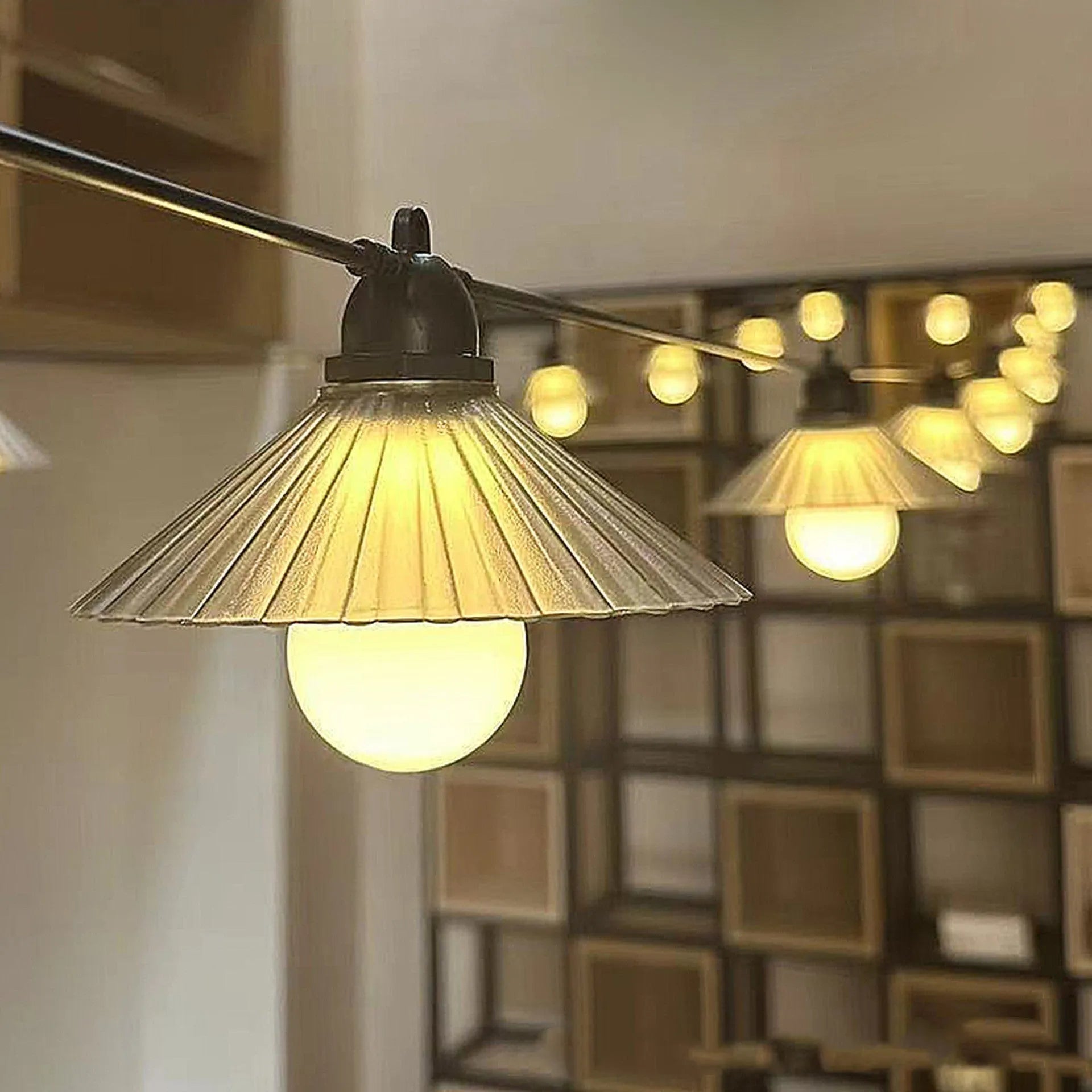 Outdoor flower-shaped LED string lights with IP65 rating for garden and patio use.