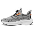 Men's black and gray Fly-knit casual running shoes with a rotating buckle on the laces.
