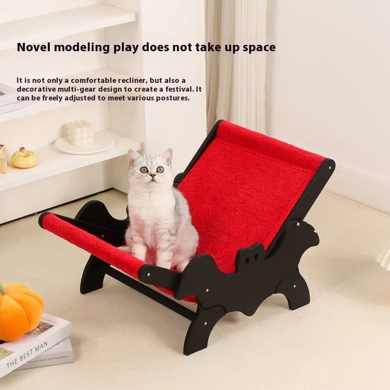 Wooden cat recliner with bat Halloween design in black or red colour for pet beds