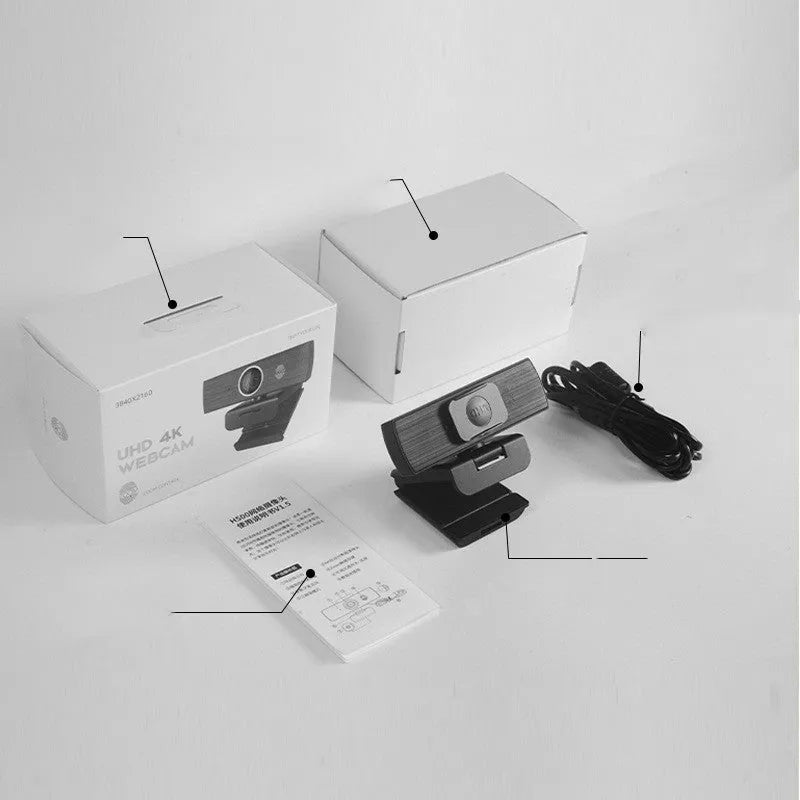 Black USB computer camera with magnetic privacy cover for video conferencing at 8MP resolution and 60FPS