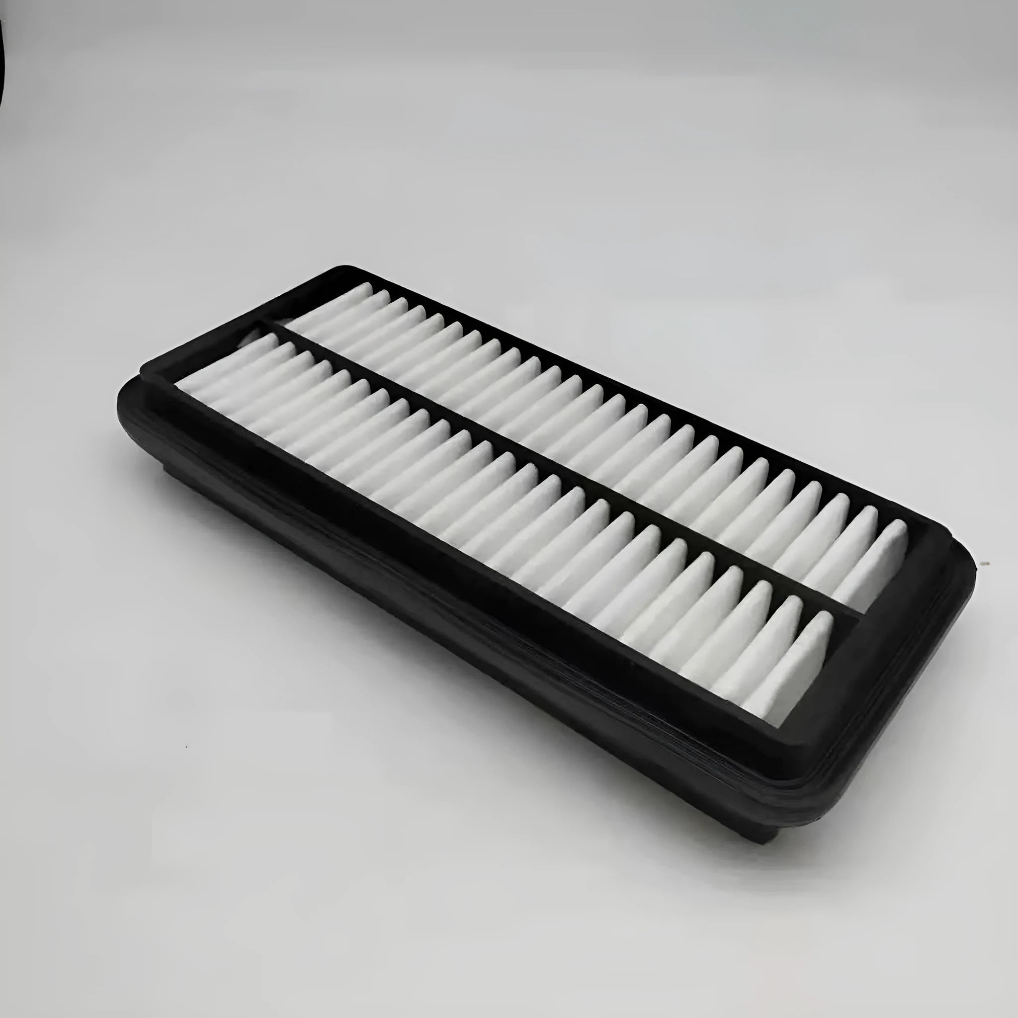 Black Hyundai car engine air filter with dimensions 256mm by 113mm by 40mm