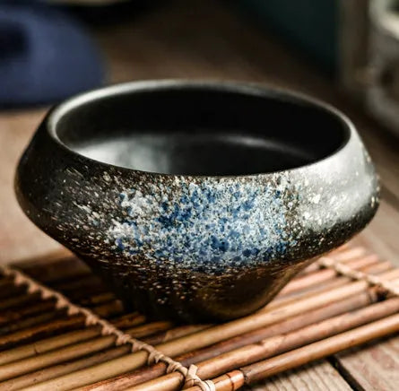 Japanese ceramic tall soup bowl with underglaze colour pattern, microwave-safe porcelain