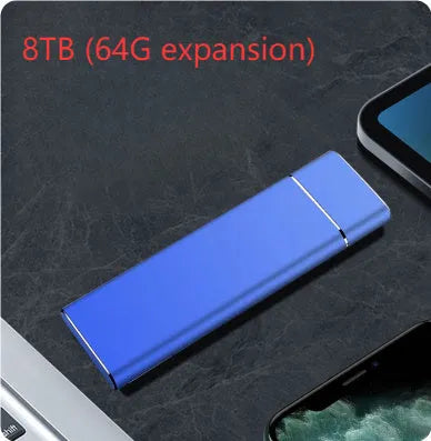 Sapphire blue metal portable external hard disk with USB cable for mobile phone and computer storage