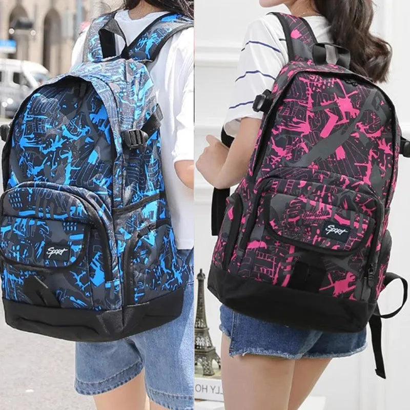 Classic blue or red nylon backpack with large capacity for school and travel