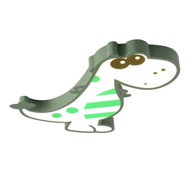 Cartoon dinosaur ceiling light with 48cm diameter aluminium body and PVC shade in green colour