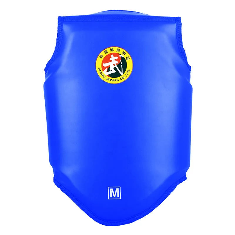 Red boxing helmet and matching one-piece chest protector set for training