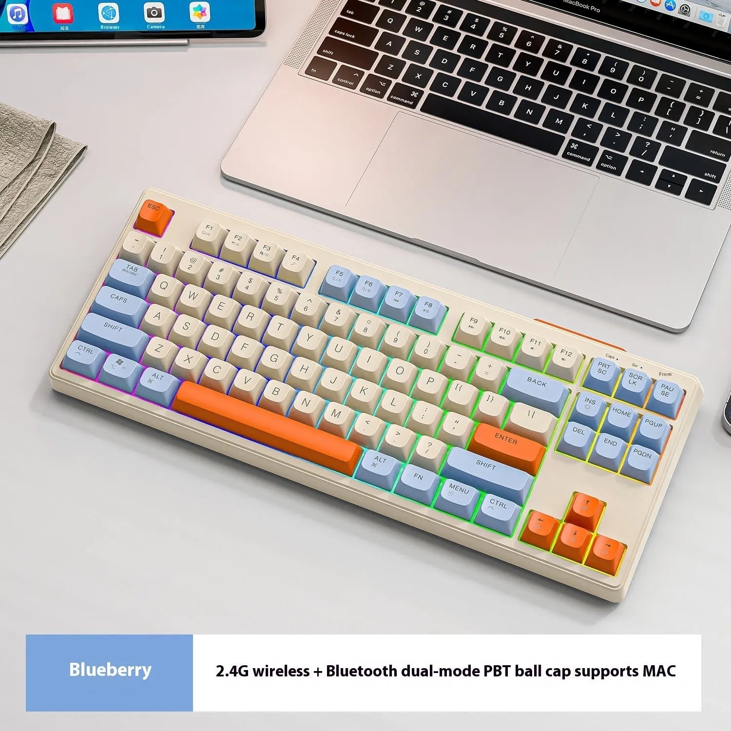Free Wolf M87 wireless Bluetooth dual-mode mechanical feeling keyboard on a desk