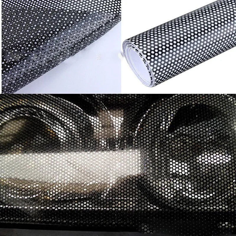 Roll of perforated mesh vinyl car wrap film showing 30cm width, for temporary colour change