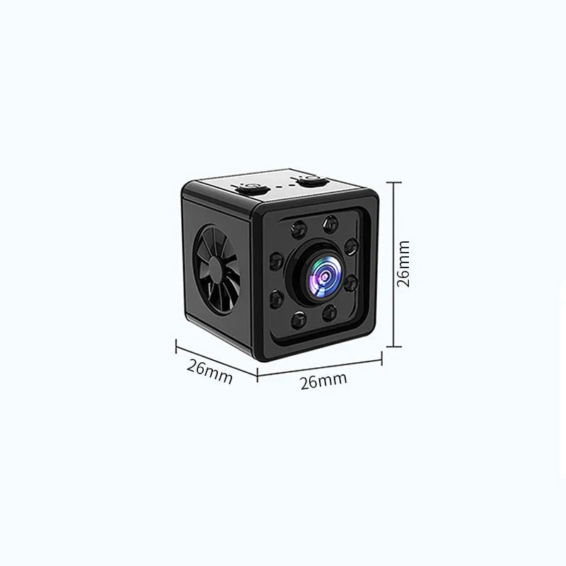 Black cubic K13 network sports camera with mounting bracket on a table