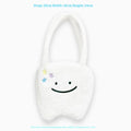 White plush shoulder tote bag with cute teeth pattern and zipper closure