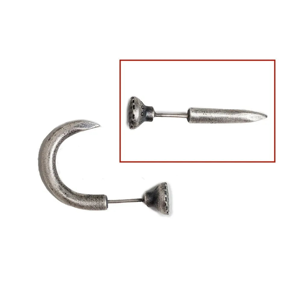 S925 sterling silver punk-style nail stud earrings in straight and curved designs