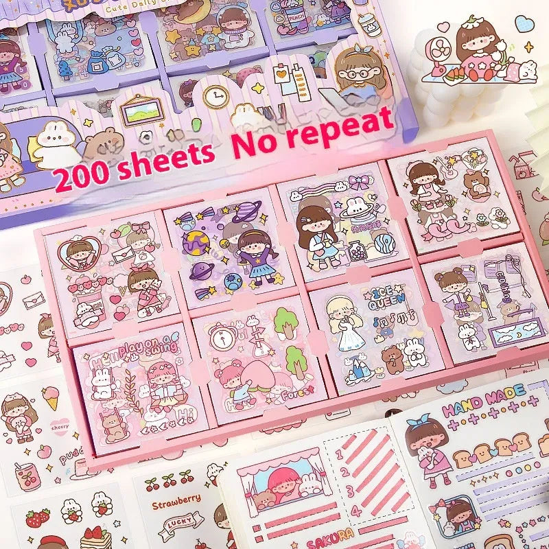 Box of children's repositionable stickers in five decorative themes for creative play
