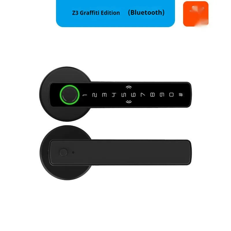 Black smart door lock with spherical card design for interior wooden doors